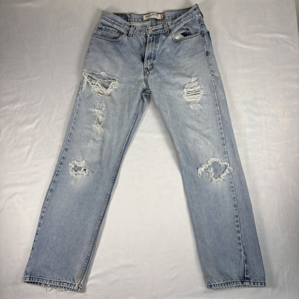 Levi's 500 Series Regular Fit 505 Light Wash Distressed Straight Jeans 33x30.5
